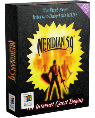 Mockup of the original Meridian 59 PC game box